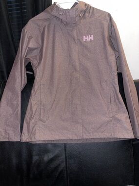 Helly Hansen Women's  Waterproof Windbreaker Jacket Taupe & Pink Logo Size Large